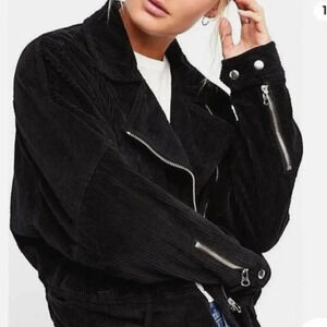 Free People Slouchy Corduroy Dolman Moto Jacket Black Size Small